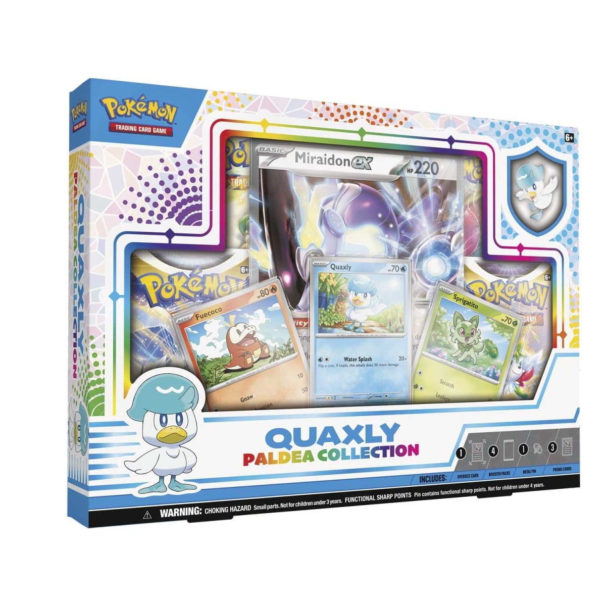 Pokemon Paldea Collection box featuring colorful trading cards and collectible items from the Pokémon series.