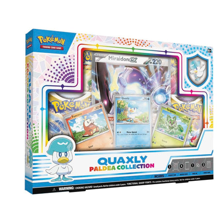 Pokemon Paldea Collection box featuring colorful trading cards and collectible items from the Pokémon series.