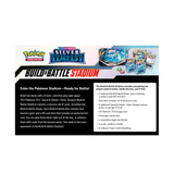 Pokémon Silver Tempest Build & Battle Stadium set with Pokémon TCG cards and accessories on display.