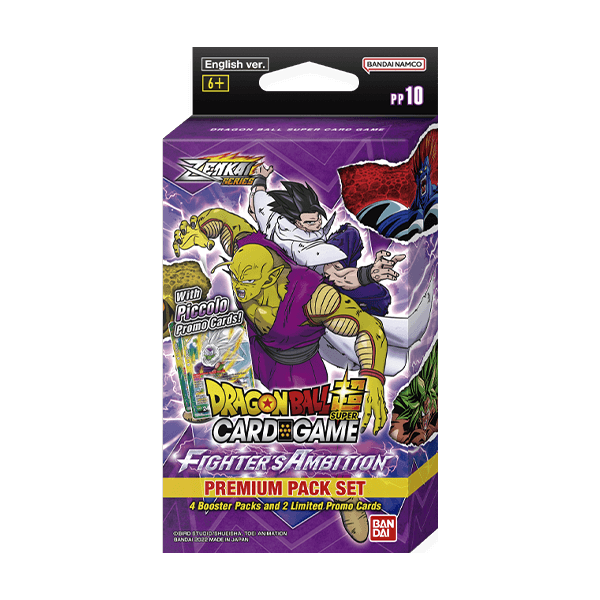 Bandai Dragon Ball Super: Fighter's Ambition Premium Packs PP10 card game pack featuring characters and artwork from Dragon Ball series.