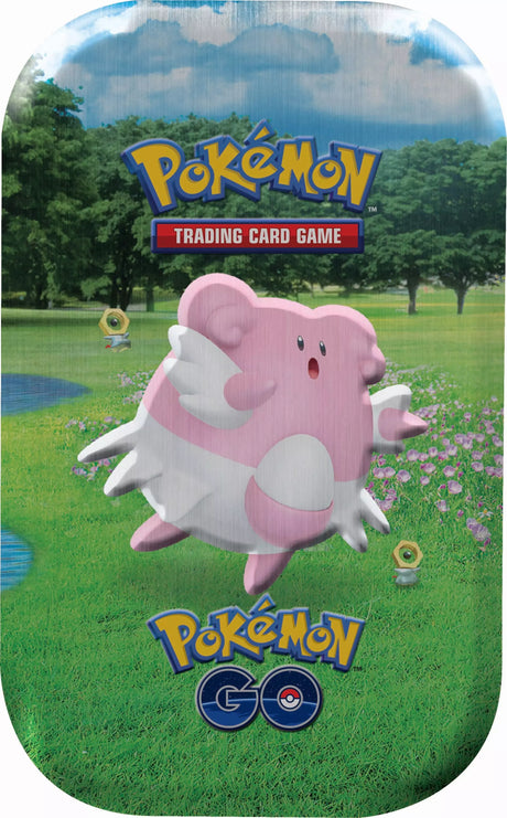 Assorted Pokémon GO Mini Tins with Pokémon trading cards inside, featuring popular Pokémon characters and collectible card game accessories.