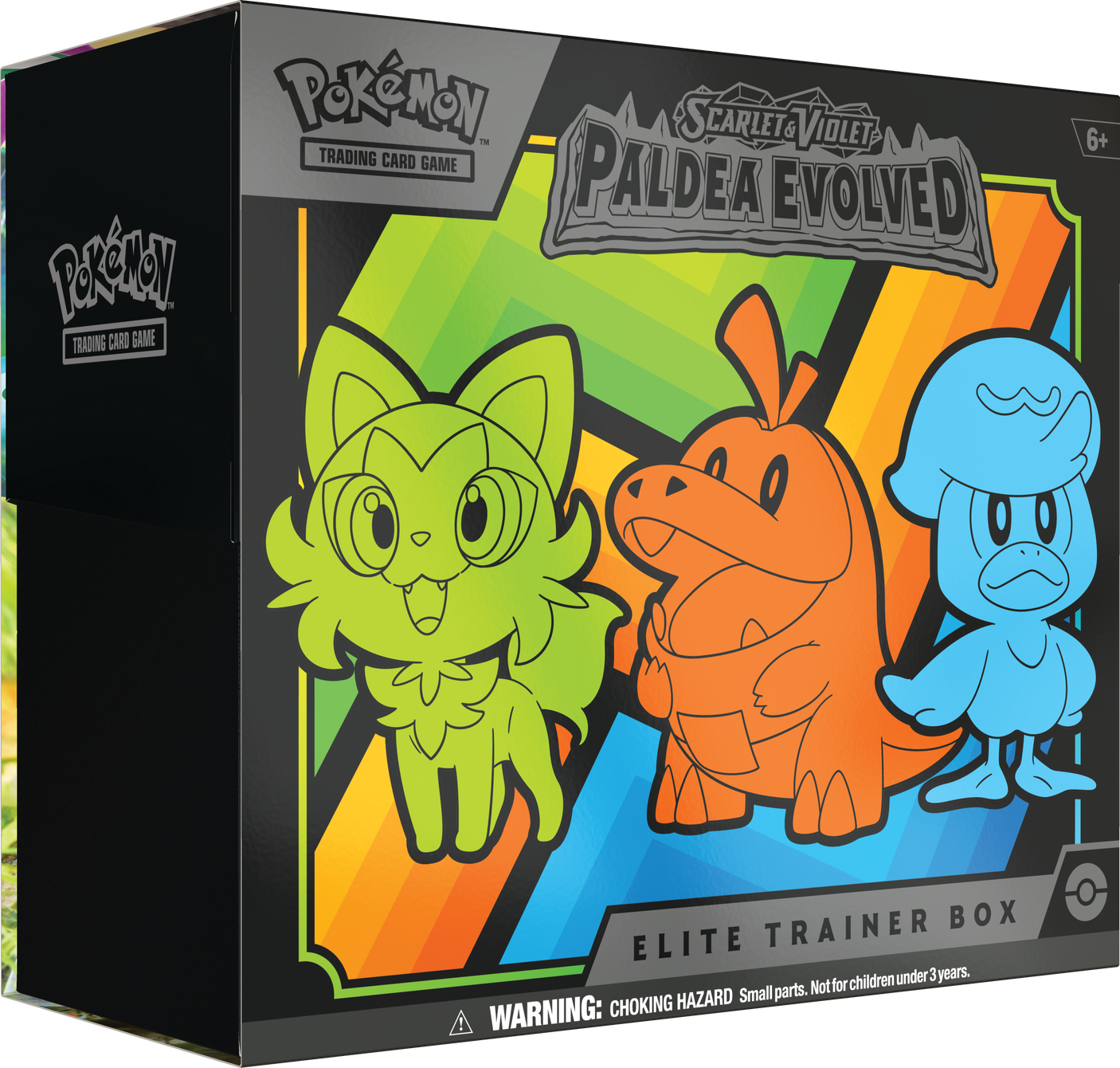 Pokemon Paldea Evolved Elite Trainer Box for Pokémon TCG, featuring colorful packaging and collectible card game accessories.