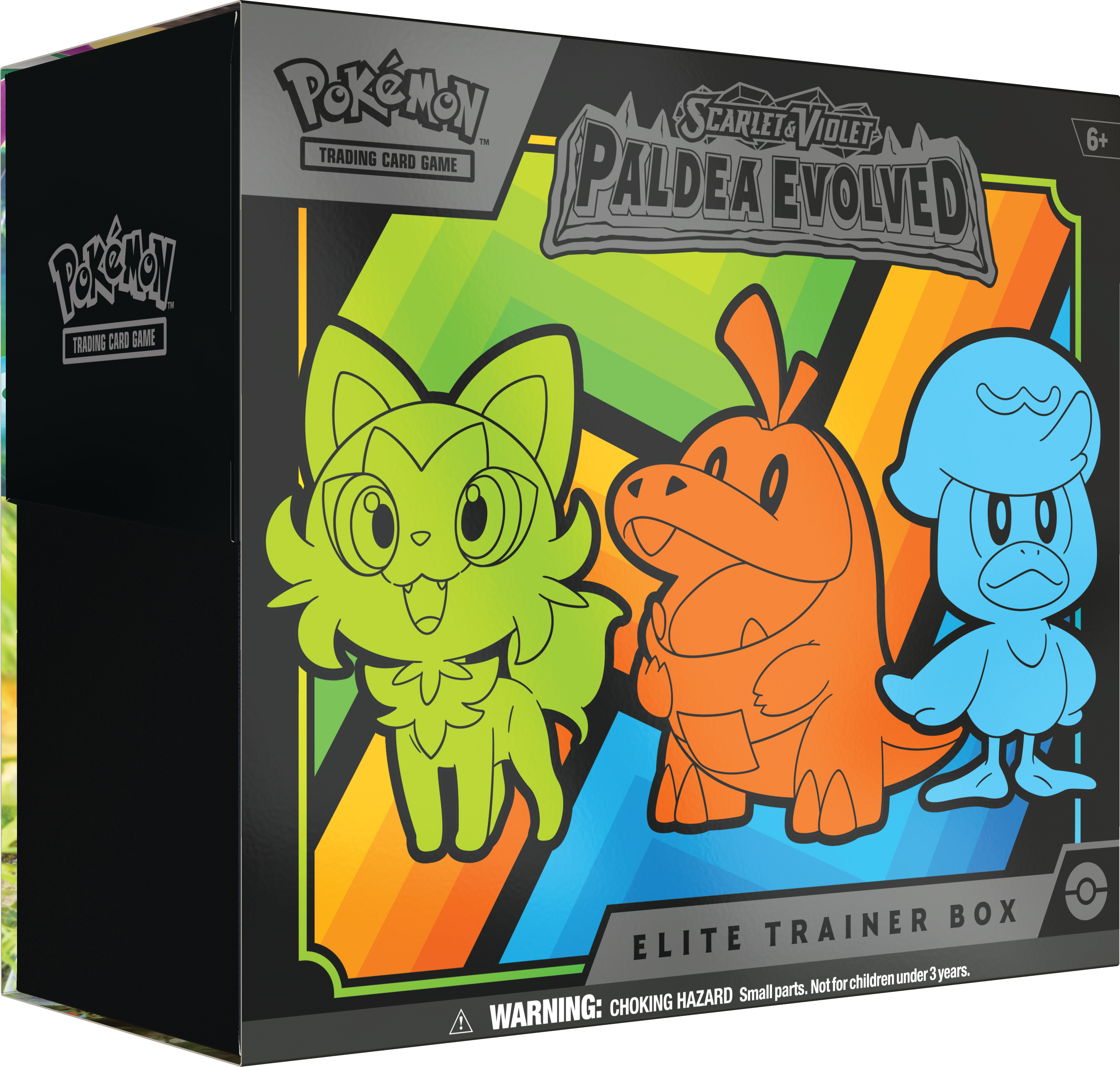 Pokemon Paldea Evolved Elite Trainer Box for Pokémon TCG, featuring colorful packaging and collectible card game accessories.