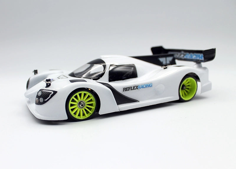 Reflex Racing RAD001 LMP3 RC car body in 1/28 scale, made of clear Lexan, designed for RC racing car modifications.