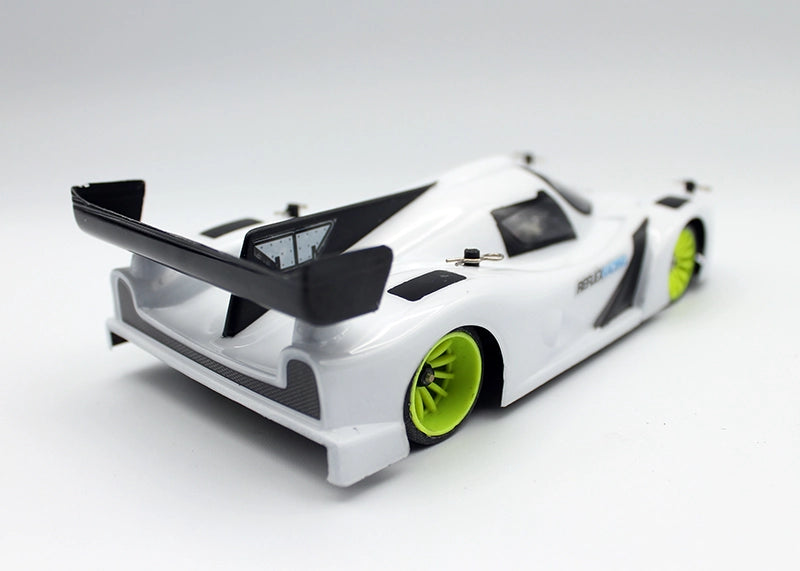 Reflex Racing RAD001 LMP3 1/28 scale Lexan RC car body with detailed aerodynamic design for racing accuracy.