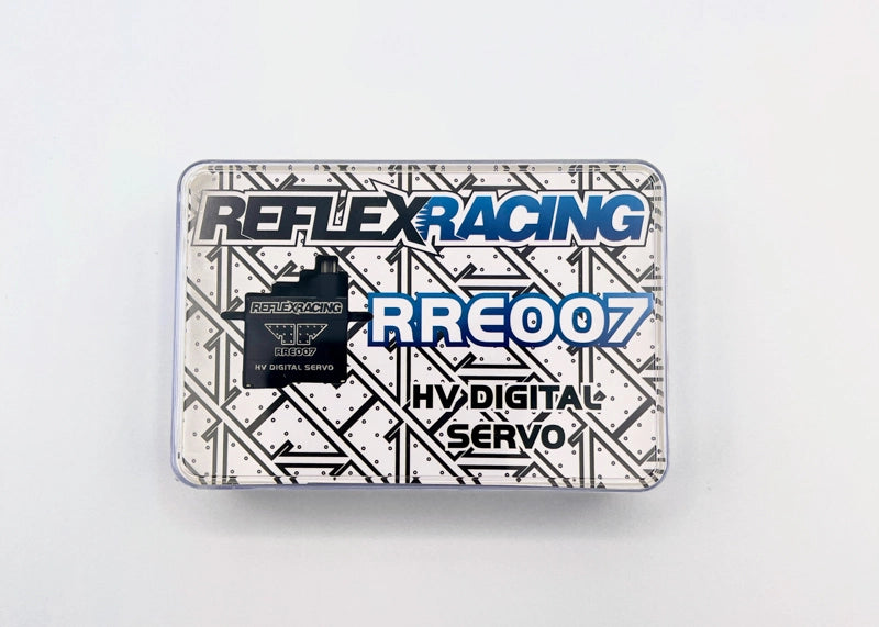 Reflex Racing RRE007 HV Mini Digital RC car servo with compact design and high voltage capability, shown in a close-up image.