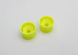 Reflex Racing RX600R14Y yellow speed dish rear wheel for RC cars, 14mm size, showing detailed yellow rim and tread pattern.