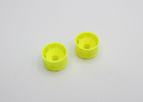 Reflex Racing RX600R3Y yellow speed dish rear wheel with +3 offset for RC cars, showing the detailed yellow rim and wheel hub.