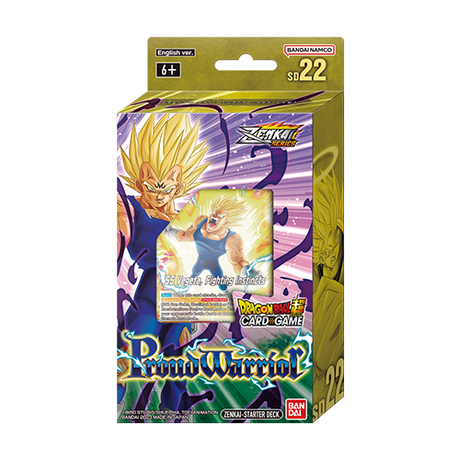 Bandai Dragon Ball Super Proud Warrior Starter Deck SD22, featuring colorful cards and artwork from the Dragon Ball series.