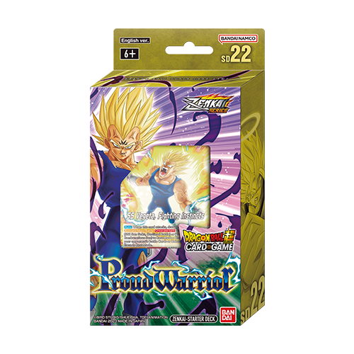 Bandai Dragon Ball Super Proud Warrior Starter Deck SD22, featuring colorful cards and artwork from the Dragon Ball series.