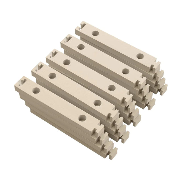 Set of 20 RCP-Tracks 50cm straight rails for model train layouts, shown in a close-up view of the metal rails and connectors.
