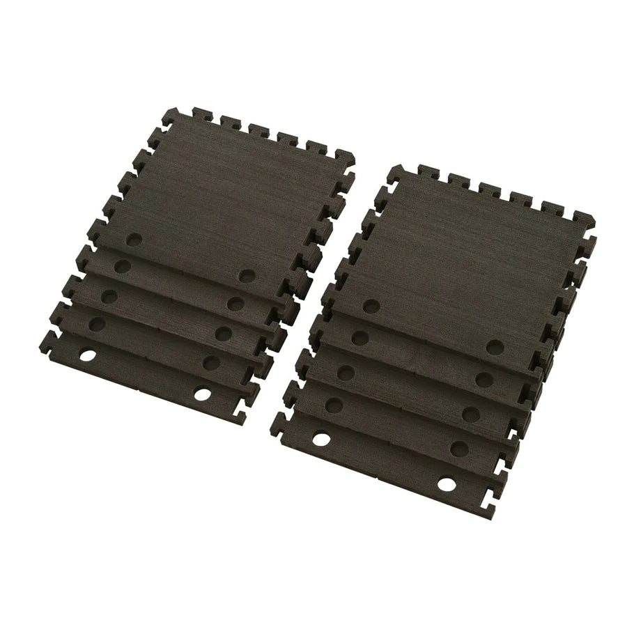 Set of 10 RCP-Tracks 50cm straight tiles for model railroads, shown in a close-up image highlighting the tiles' texture and assembly.