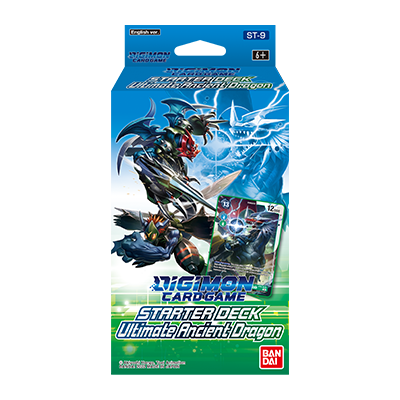 Digimon TCG Ultimate Ancient Dragon Starter Deck from Bandai with colorful cards and artwork for the Digimon Card Game.