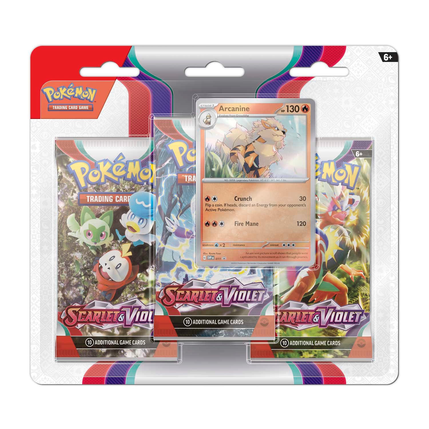 Pokemon Scarlet & Violet 3-Pack Blister featuring Arcanine collectible cards and packaging for fans and collectors.