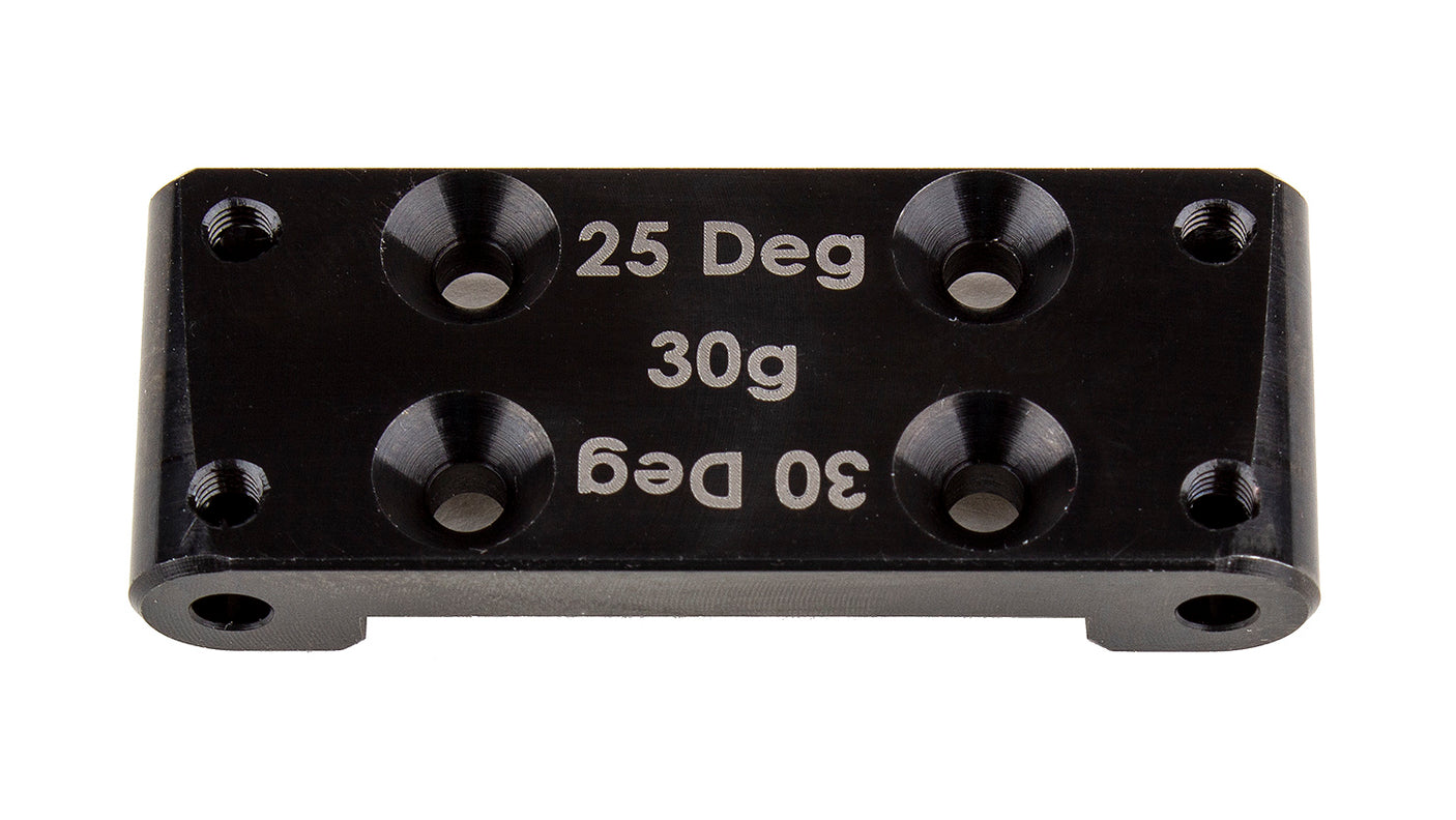 Team Associated RC10B6 FT steel bulkhead with 25 and 30-degree options, designed for RC racing cars.