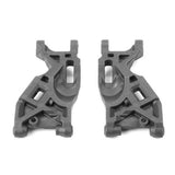 Tekno TKR6525B RC car front suspension arms, black plastic with metal mounting points, designed for durability and precise handling.