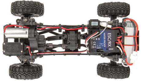 Element RC Enduro24 Sendero 1/24 RTR crawler with black and yellow body, top view showing bumper and detailed design.