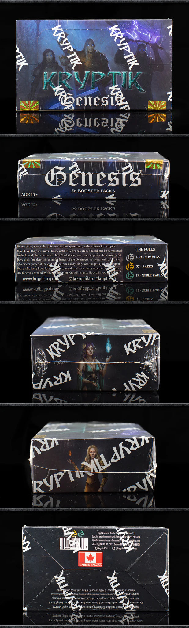 Kryptic TCG Kryptik TCG Genesis Booster Box with colorful card packaging and artwork on the front.