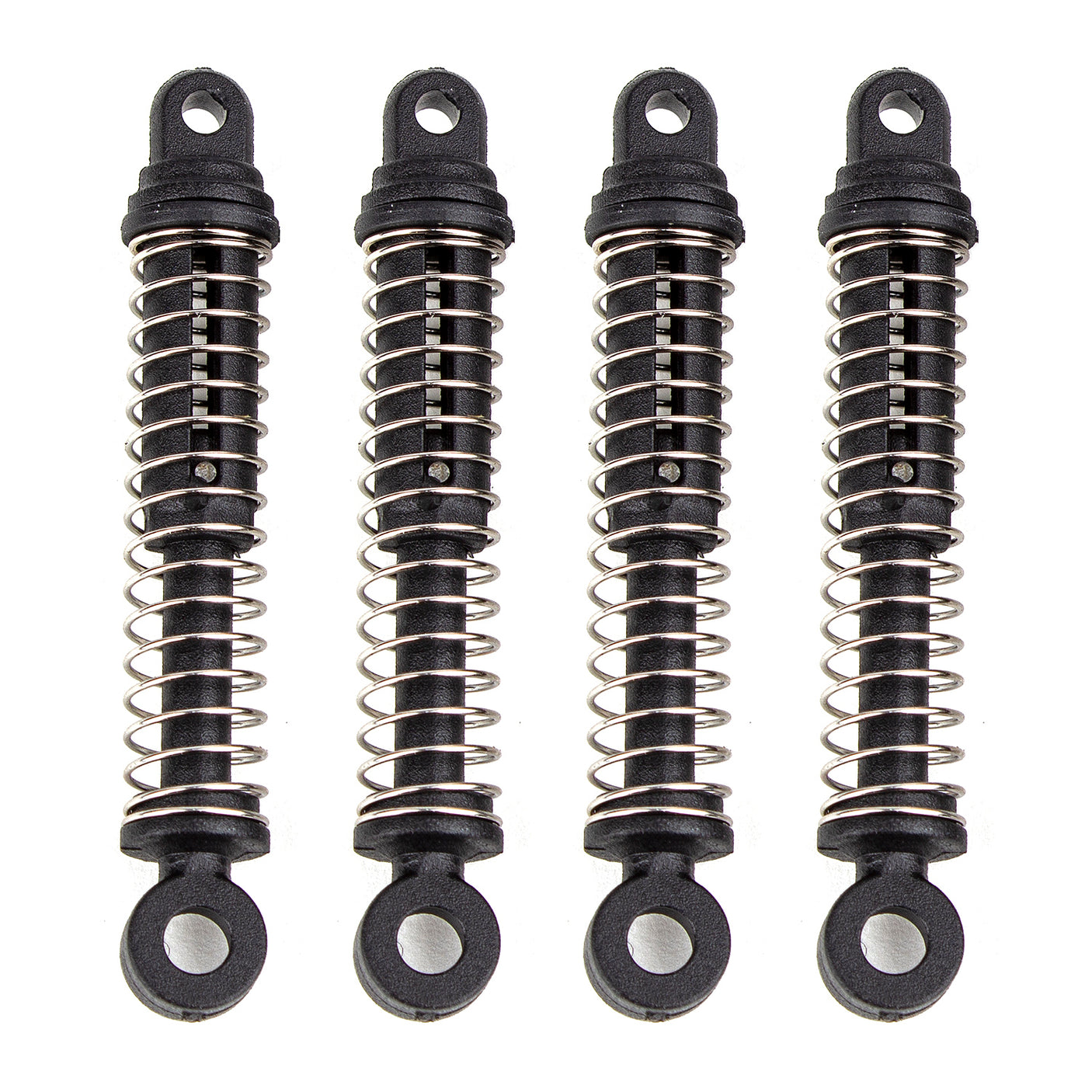 Element Enduro24 RC car shocks, durable metal suspension components for off-road racing, with blue springs and adjustable dampers.