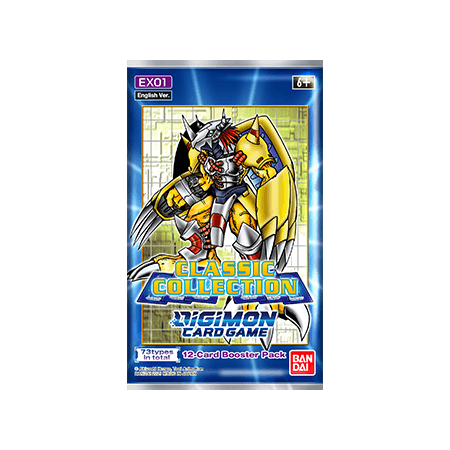 Bandai Digimon TCG Classic Collection Booster Pack showing colorful trading cards in a sealed pack.