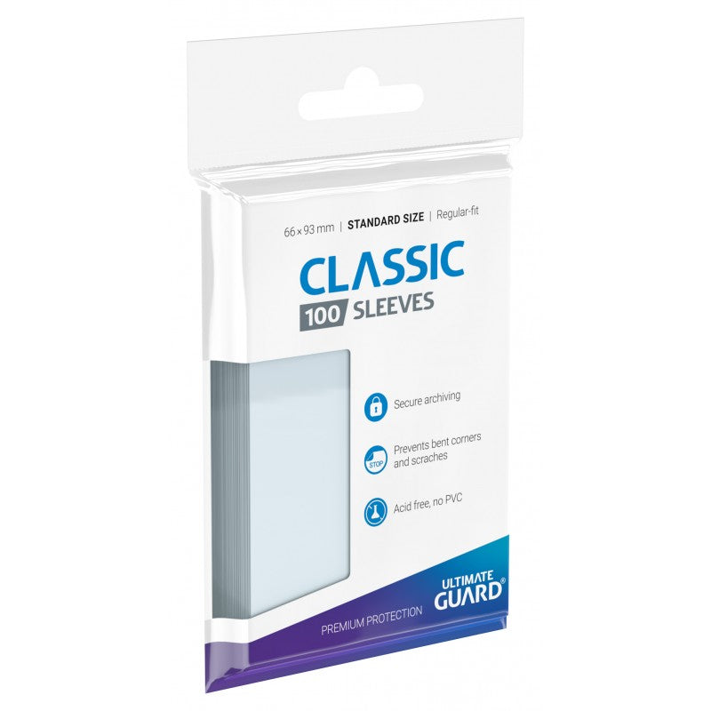 Ultimate Guard Classic Standard Sleeves for trading cards, set of 100, transparent protective card sleeves.