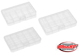 Team Corally RC car medium parts boxes in 165x112x31mm size, ideal for organizing small RC car components.