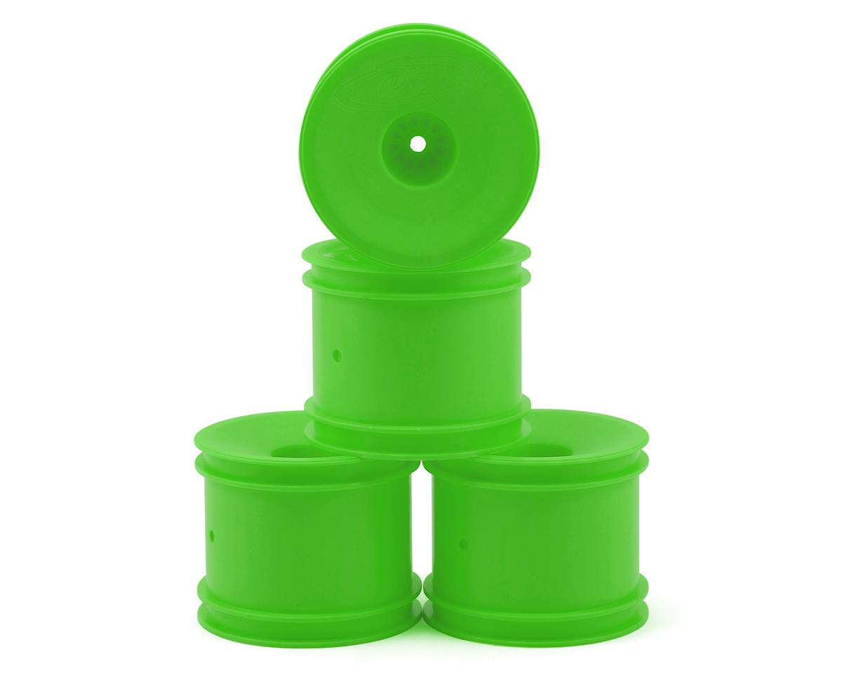 Green DE Racing Speedline ST RC car wheels for 1/10 trucks, showing the lightweight, durable design and aggressive tread pattern.