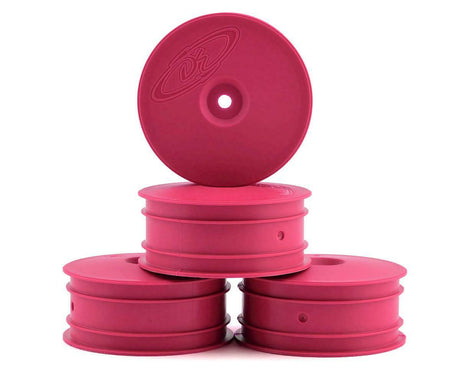 Pink DE Racing Speedline RC buggy front wheels for TLR 22X-4 & EB410, featuring lightweight racing design and detailed tread.