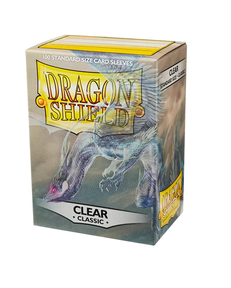 Clear Dragon Shield Classic Standard Sleeves for trading cards, featuring transparent protective design and smooth surface.