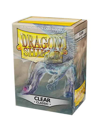 Clear Dragon Shield Classic Standard Sleeves for trading cards, featuring transparent protective design and smooth surface.