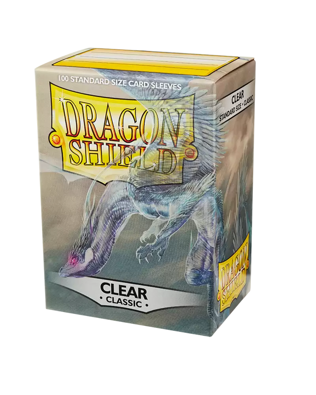Clear Dragon Shield Classic Standard Sleeves for trading cards, featuring transparent protective design and smooth surface.