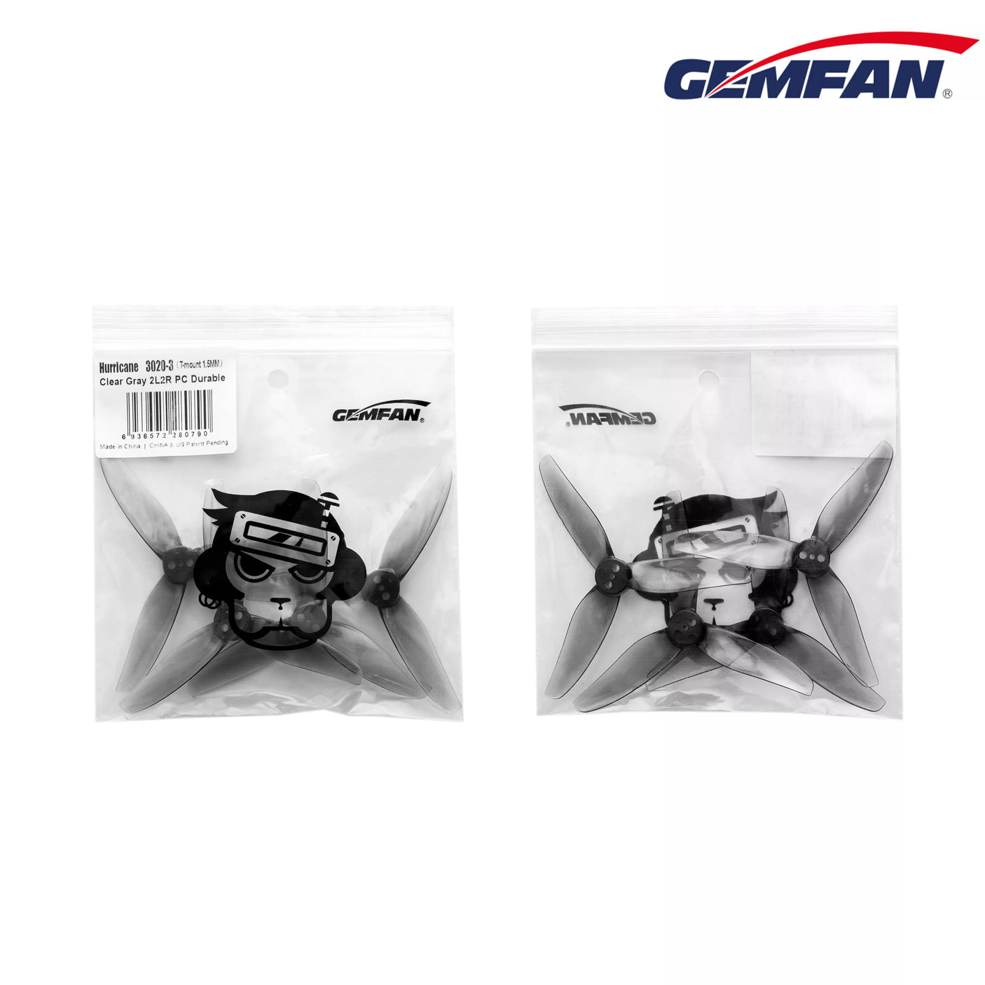 Gemfan 3020 Hurricane drone propellers, 1.5mm size, two pairs of lightweight plastic quadcopter blades for multirotor drones.