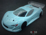 GT55 Racing P1 Lexan clear body shell for 98mm wheelbase RC car, showcasing detailed aerodynamic design and transparent material.
