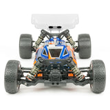 Tekno EB410.2 1/10th scale 4WD electric buggy kit for RC racing, shown with detailed chassis and off-road tires.