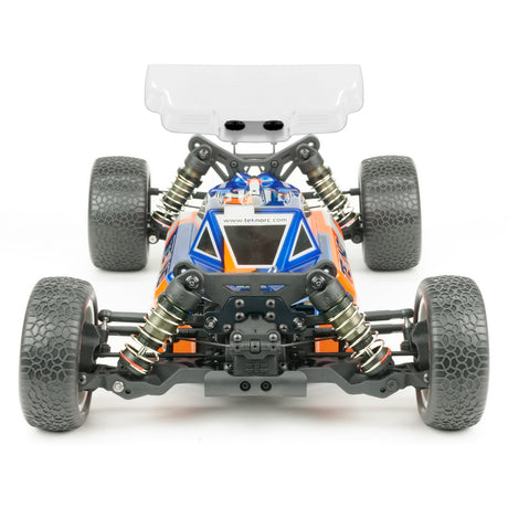 Tekno EB410.2 1/10th scale 4WD electric buggy kit for RC racing, shown with detailed chassis and off-road tires.