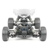 Tekno EB410.2 1/10th scale 4WD electric RC buggy kit with detailed chassis and suspension, ready for competitive racing.