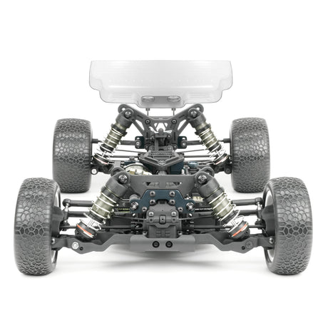 Tekno EB410.2 1/10th scale 4WD electric RC buggy kit with detailed chassis and suspension, ready for competitive racing.