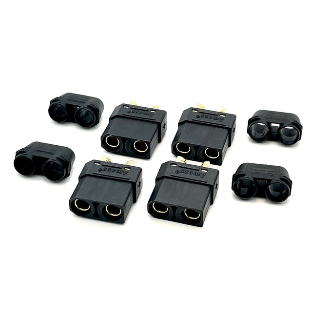 Black Maclan Racing XT90 female connectors for RC cars, set of four, with detailed close-up of the connectors.