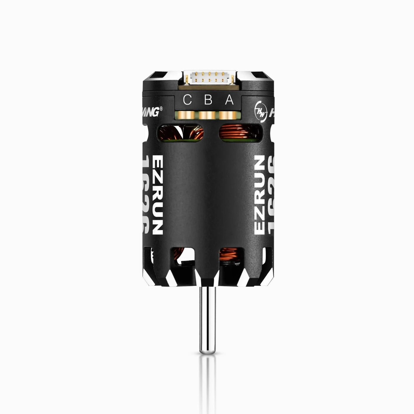 Hobbywing EZRUN 1626 Sensored RC car motor with 5000KV, showing the compact black and silver motor with wiring connections.