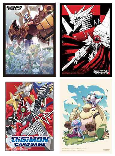 Bandai Digimon TCG official card sleeves from 2022 featuring colorful Digimon characters for the Digimon Card Game.