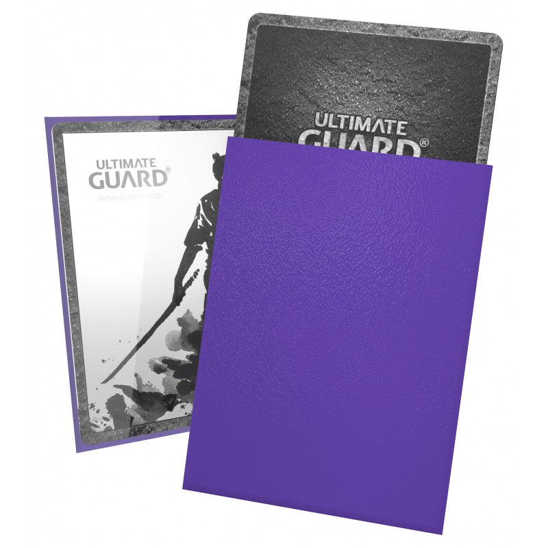 Purple Ultimate Guard Katana Sleeves, standard size for card protection, featuring high-quality card supplies for collectible cards.