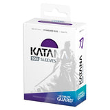 Purple Ultimate Guard Katana Standard Size Sleeves for cards, featuring a sleek, durable design for protecting trading or game cards.