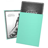 Turquoise Ultimate Guard Katana Standard Size Sleeves for trading cards, featuring smooth, durable card protection.
