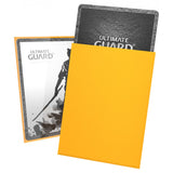 Yellow Ultimate Guard Katana Sleeves for standard-sized trading cards, featuring durable card supply protection.