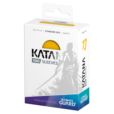 Yellow Ultimate Guard Katana Sleeves in standard size for card protection, featuring a sleek, durable design.