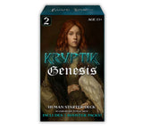 Kryptic TCG Genesis Starter Deck display featuring a human character card from Wave 2 of the Kryptik TCG Kryptik TCG game