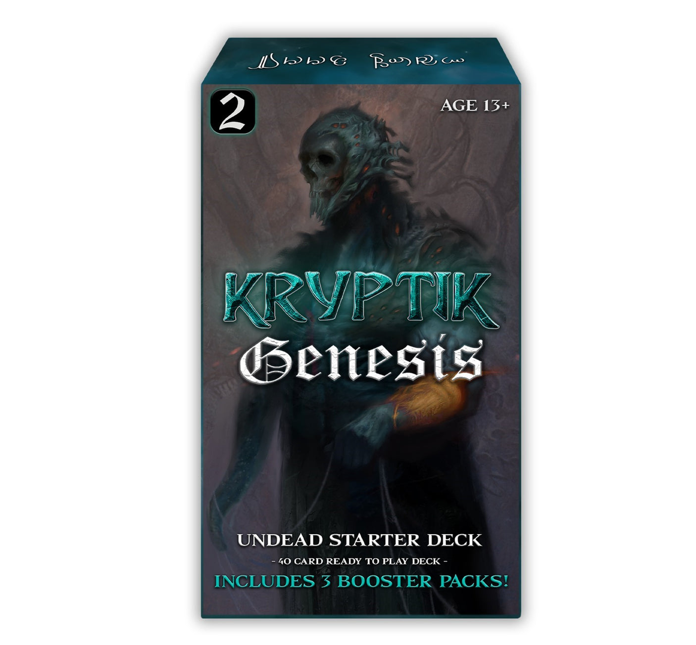 Kryptic TCG Genesis Starter Deck Display Wave 2 with undead-themed cards and artwork featuring dark fantasy characters.