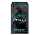 Kryptic TCG Genesis Starter Deck Display Wave 2 with undead-themed cards and artwork featuring dark fantasy characters.