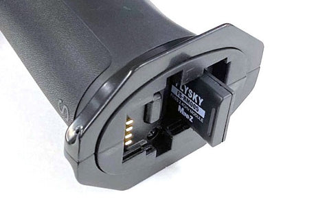 Flysky RM005 RC transmitter module for Mini-Z cars, compact electronic component with connection ports and branding visible