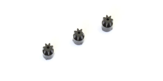 Kyosho RC car pinion gear set with three 7-tooth gears, compatible with MZ6BK-07 model, showing gear teeth and packaging.